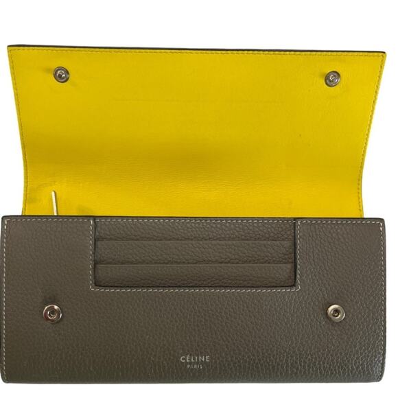 Céline Pebbled Leather Large Flap Wallet Grey And Yellow Made in Italy - Picture 5 of 13